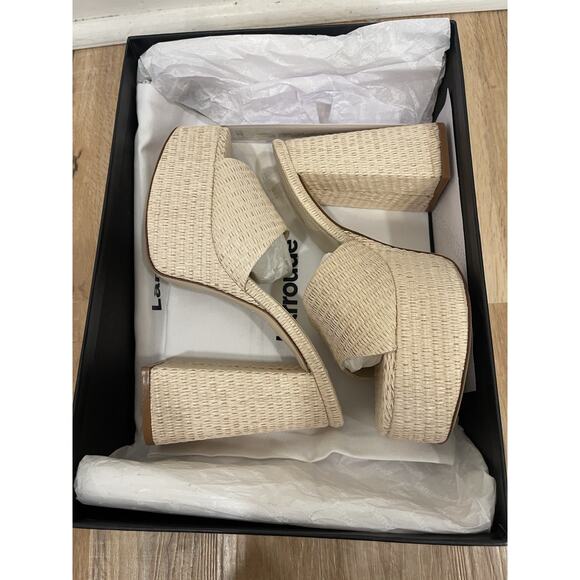 NEW With Box LARROUDE Dolly Slip On Platform High Heel Size 7.5 Raffia Natural - Picture 7 of 8